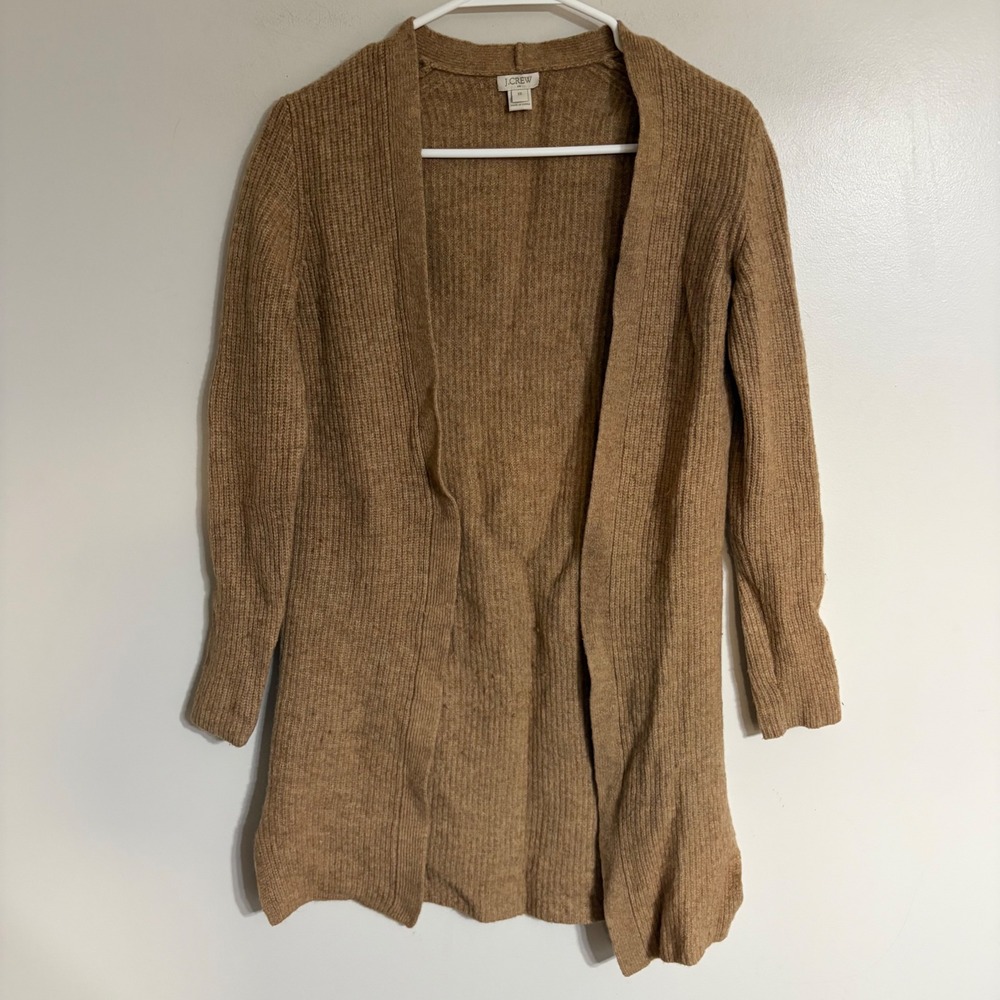 J.Crew Lambs Wool Ribbed Open Front Cardigan Heather Brown Size XS